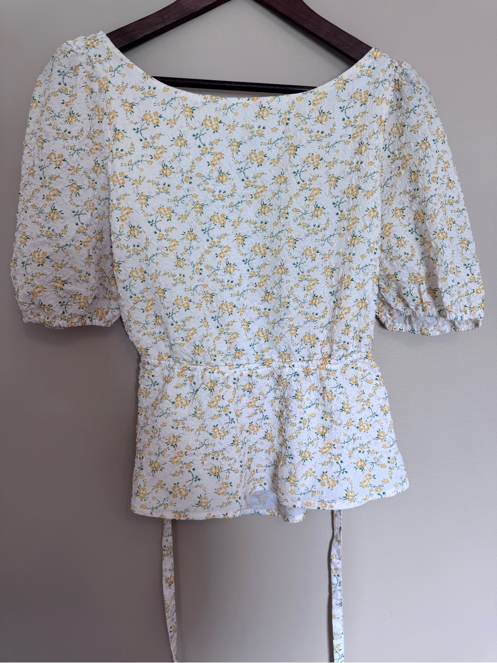 Altar'd State White Peplum Blouse with Yellow Floral Print